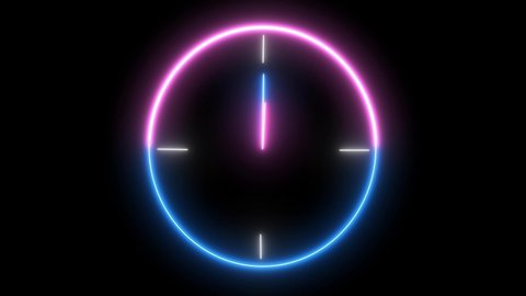 Neon analog clock, timer object. Time is running out, 1 day, 24 hour is going speedy. 