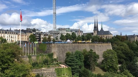View of Luxembourg city center, Constitution square from Adolphe bridge