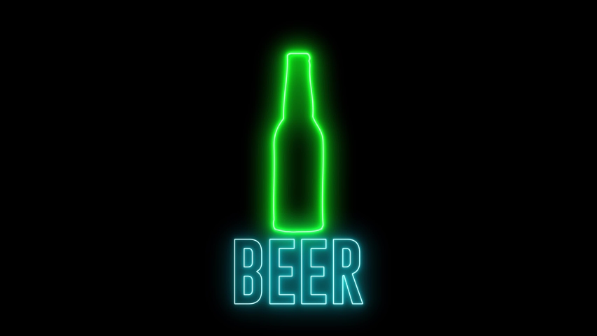 Neon light of a bottle beer and text of "BEER". Concept of drinking alchol, bar or club signboard. Retro design. 