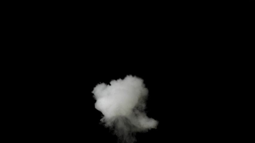 Smoke charge in 4k, fog, vapor, cloud, bomb, smoke detonation on black background, isolated, smoke puff, dust puff