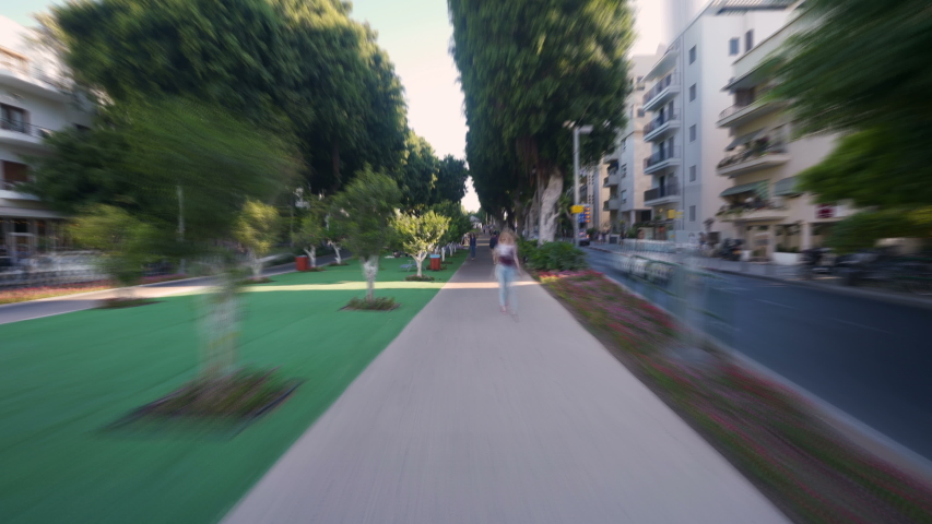 Walking trough Tel Aviv, Israel Rotschild street hyperlapse fast speed timelapse 4k