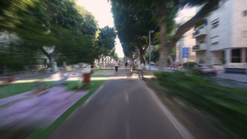 Walking trough Tel Aviv, Israel Rotschild street hyperlapse fast speed timelapse 4k
