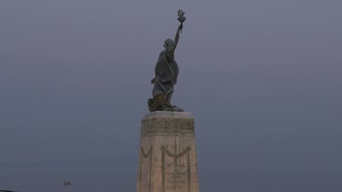 Mytilene / Greece - 03 10 2019: Statue of Liberty at Dusk Mytilene