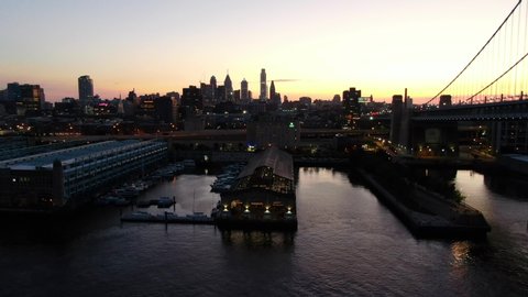 Philadelphia Sunset along Delaware River and Ben Franklin Bridge