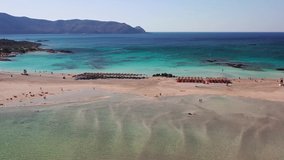 Aerial view still video from drone on Elafonisi sandy beach on Crete. Elafonissi is one of the most known world beaches with pink sand. Kissamos, Chania prefecture, Crete Island, Greece.
