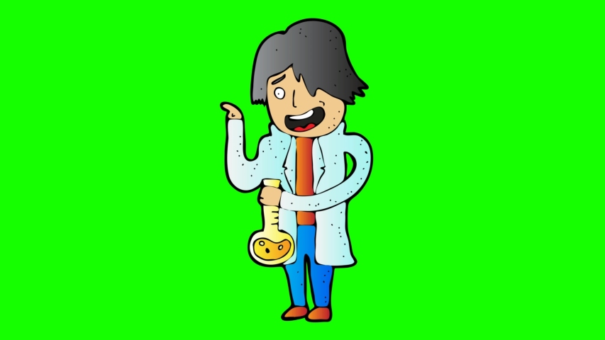 animated chemist character . green screen 2D animation