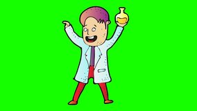 animated chemist character . green screen 2D animation