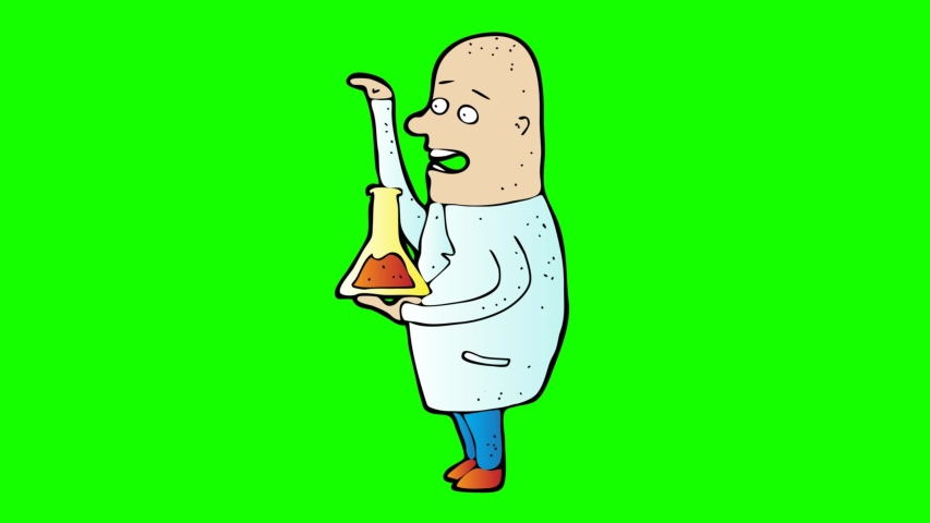 animated chemist character . green screen 2D animation