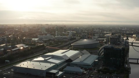 Glasgow city centre Scotland UK aerial view at sunrise
