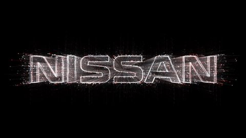 Aug 17,2019:4k NISSAN word company brand logo tag cloud,binary computer code.The Matrix binary text design animation,changing from zero to one digits,abstract tech background. 