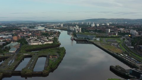 River Clyde Glasgow Aerial view, Scotland UK