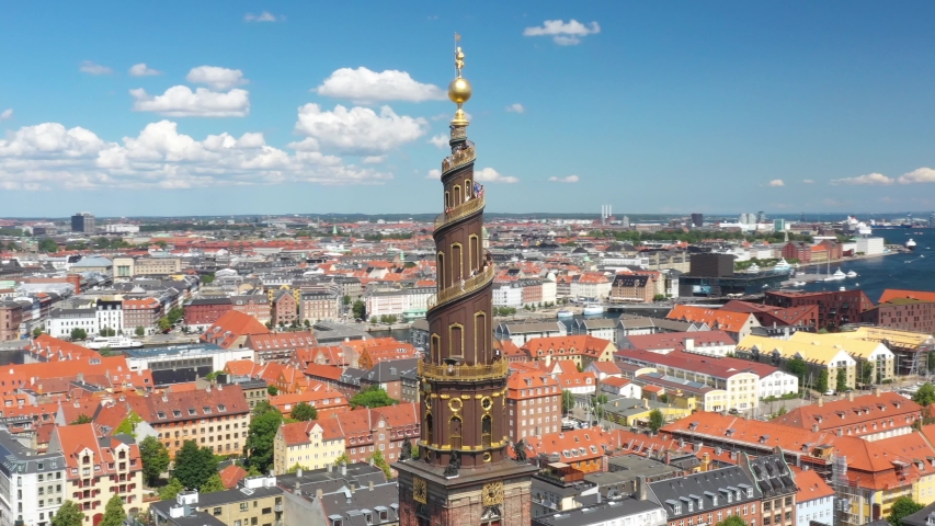 Flying around the Vor Frelsers Kirke, Church of our Savior, Copenhagen, Denmark | Shutterstock HD Video #1035347735