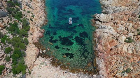 Aerial view of a beautiful beach with transparent water. La Maddalena, Sardinia.