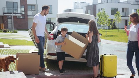 Happy Family Get Out Car Unload Stock Footage Video (100% Royalty-free ...