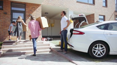 Beautiful Family Get Out Car Unload Stock Footage Video (100% Royalty ...