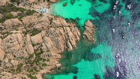 Aerial drone video of paradise turquoise beach in Sardinia, Italy