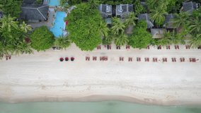 Top view aerial video of beauty nature landscape with beach, corals and sea on Koh Phangan  island, Thailand, 4k