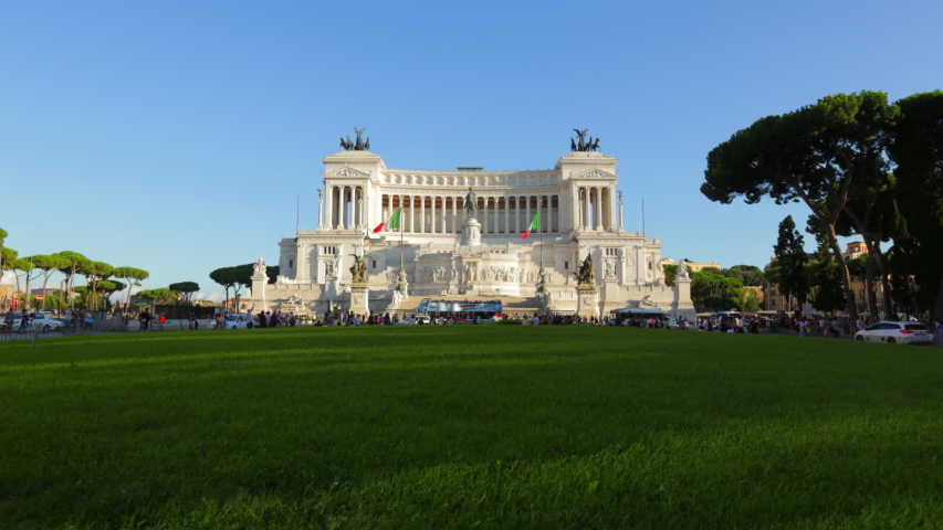 Lockdown Time-Lapse: Amazing Rome Parliament Building of Italy Busy With People In the Area