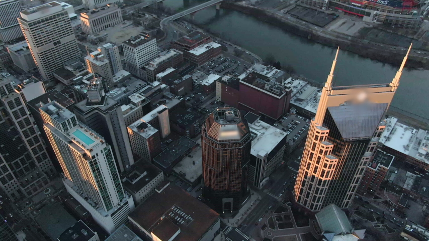 Slow Motion Aerial Pan: Interesting Architecture in Nashville on Banks of Cumberland River | Shutterstock HD Video #1035380660
