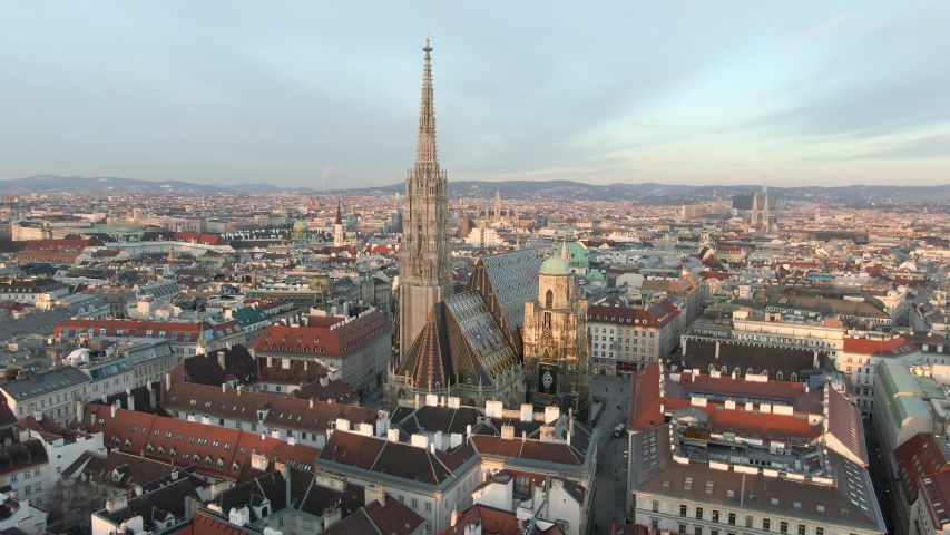 Aerial: Moving Toward and Over St. Stephen's Cathedral in Vienna, Austria | Shutterstock HD Video #1035381077