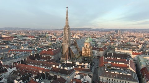 Aerial: Moving Toward and Over St. Stephen's Cathedral in Vienna, Austria