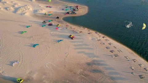 Aerial: Kiteboarding on Amazing Beach, Cumbuco, Brazil