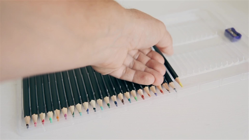 men's hand sorts colored pencils box Stock Footage Video (100% Royalty ...