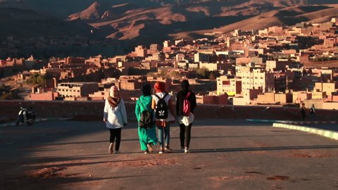 Marrakech / Morocco - 02 04 2019: Young women in Marrakech walking home from school.