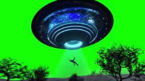ufo flying saucer on green background. 3d render
