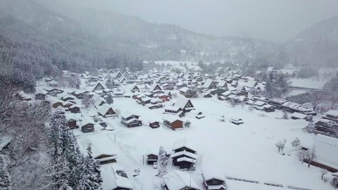 The traditionally thatched houses in Shirakawa-go where is the mountain village among the snow near Gifu, Ishikawa, and Toyama prefecture in the winter, Japan