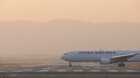 Osaka, Japan - May 24, 2019 : Japan Airlines boeing 767 (JA613J) passenger plane on runway.