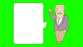 digitally drawn illustration animated business man character . green screen 2