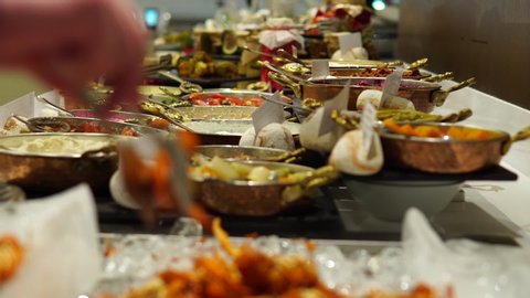 Selective focus, seafood in the restaurant buffet.