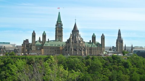 View of the Parliament of Canada buildings from behind