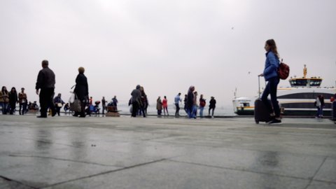 Time Lapse at The Kadikoy Coast with People and Ships