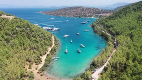 Aerial video of Paradise Bay at Bodrum Turkey