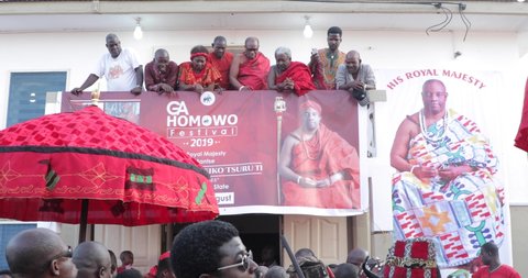 Accra, Ghana - August 2019: The Chiefs and people of Ga celebrate the Homowo festival in Accra.