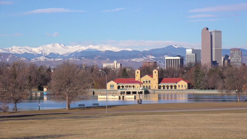DENVER, COLORADO - CIRCA 2018 - Beautiful establishing shot of the skyline of Denver, Colorado.