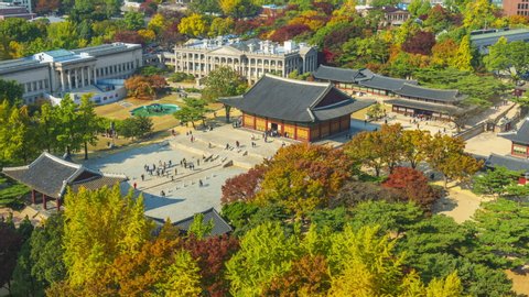 Autumn of Deoksugung Palace in Seoul City,South Korea.Timelapse 4k