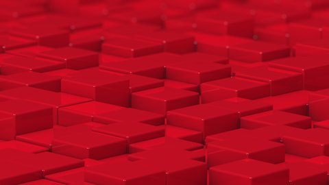 Red cubes moving up and down in a random pattern. 3D animated motion background loop.