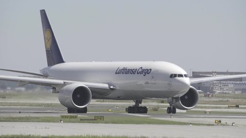 Frankfurt / Germany - 06-05-17: Big cargo airplane taxiing