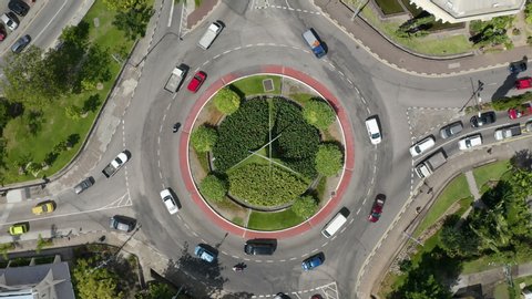 Top down view of Roundabout in City of Victoria, Mahe Island. Seychelles 4k