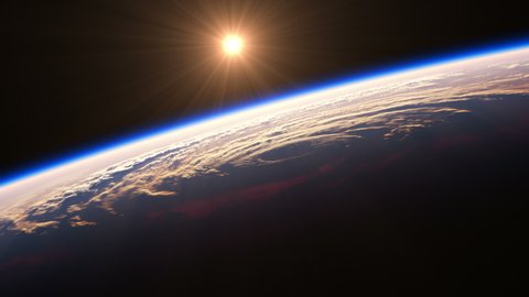4K. Sunrise Over A Big Hurricane. View Of Planet Earth From Space. UHD. 3840x2160. Realistic 3d Animation.