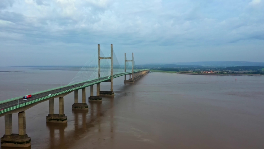 Low aerial flight following the Second Severn Crossing towards Wales