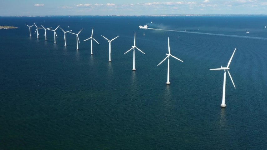 Aerial of the Offshore Wind Farm in Copenhagen, Denmark | Shutterstock HD Video #1035505169