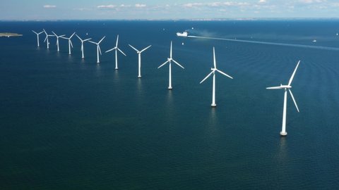 Aerial of the Offshore Wind Farm in Copenhagen, Denmark
