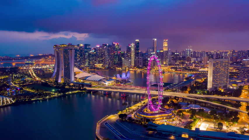 aerial view hyperlapse 4k video of Singapore City Skyline. Royalty-Free Stock Footage #1035506708