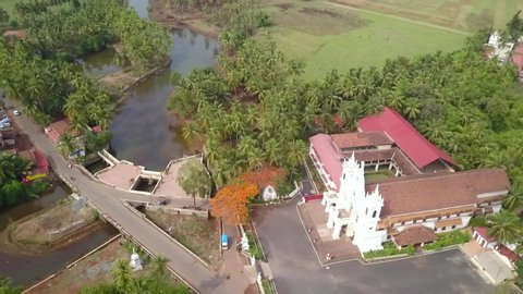 Drone shot over the st. Anthony church, Goa, India.