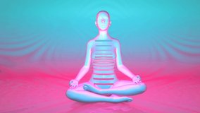 Young woman meditating in the Lotus position, done in a slightly psychedelic manner - Seamless Loop with Luma matte, High Definition video