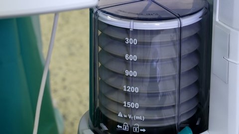 Close-up of artificial ventilation apparatus during surgery, Movement of lungmotor, 4k shot